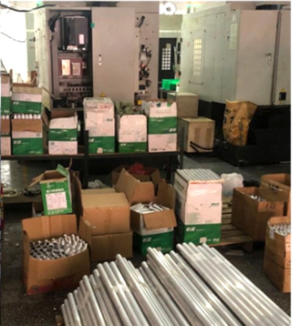 Aluminium bar stock stored at the workshop supply rack