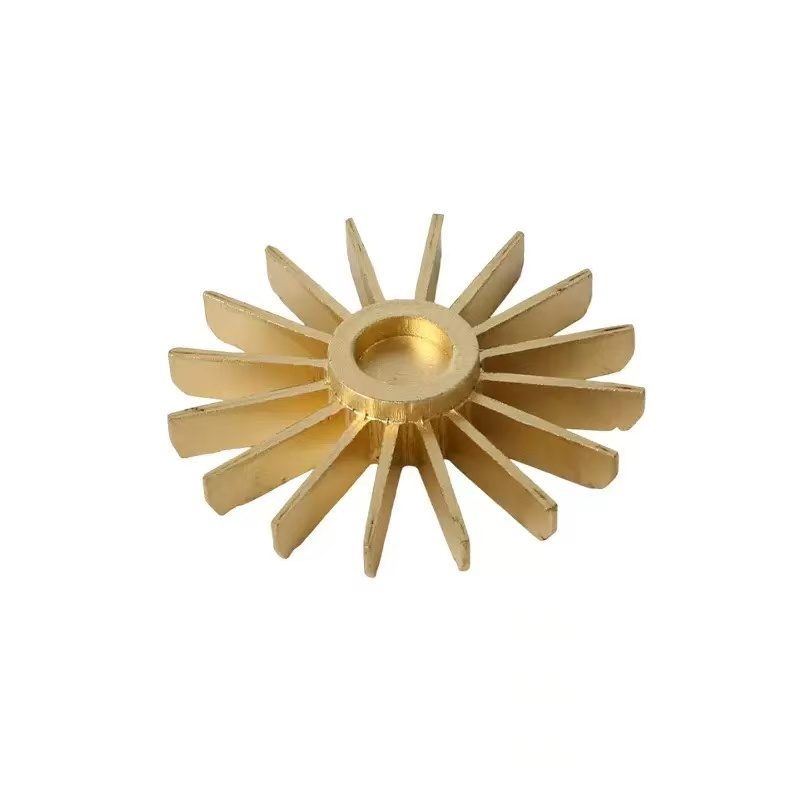 Custom brass CNC machined louvered turbine wheel with radial cooling fins for OEM fluid handling