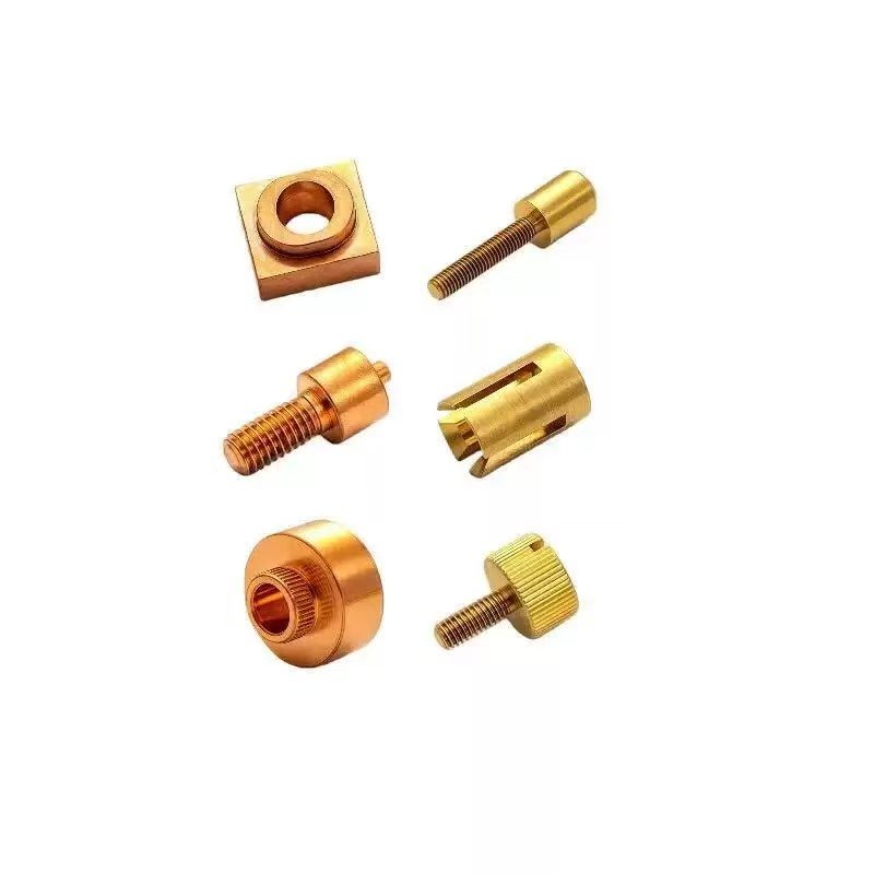 Brass CNC turned components set — knurled bodies, connectors and small turned parts